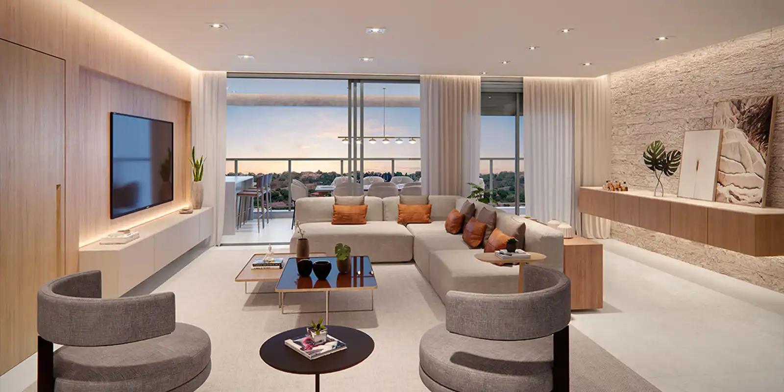 Living decorado do apartamento Alpha Vert de 167 m²